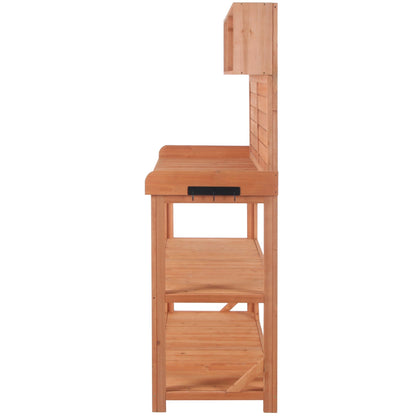 TOPMAX 65' wooden farmhouse outdoor potting bench by HouseOfZazla with tall back and hooks on Tampa Home & Garden Store