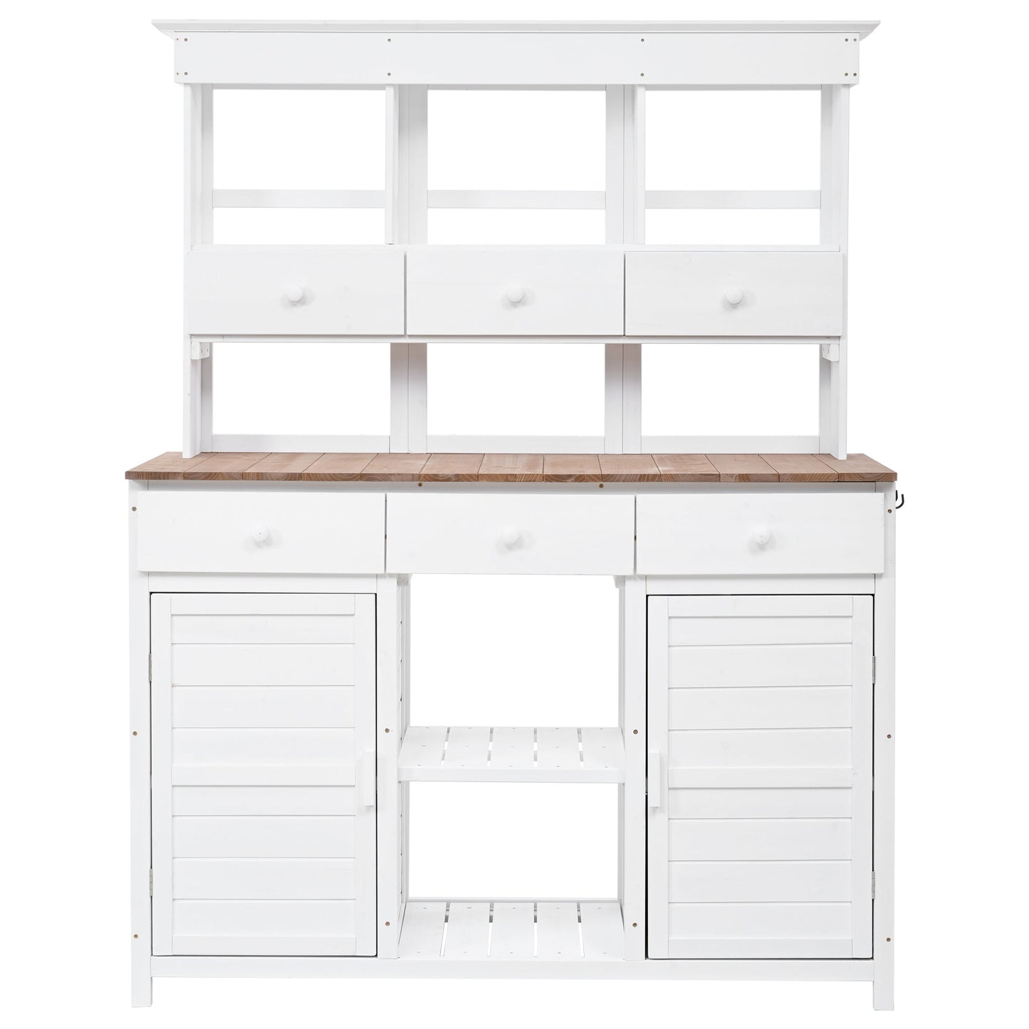 TOPMAX 65.7in tall white wooden potting bench with hutch and three drawers on countertop on Tampa Home & Garden Store
