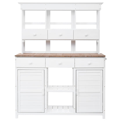 TOPMAX 65.7in tall white wooden potting bench with hutch and three drawers on countertop on Tampa Home & Garden Store
