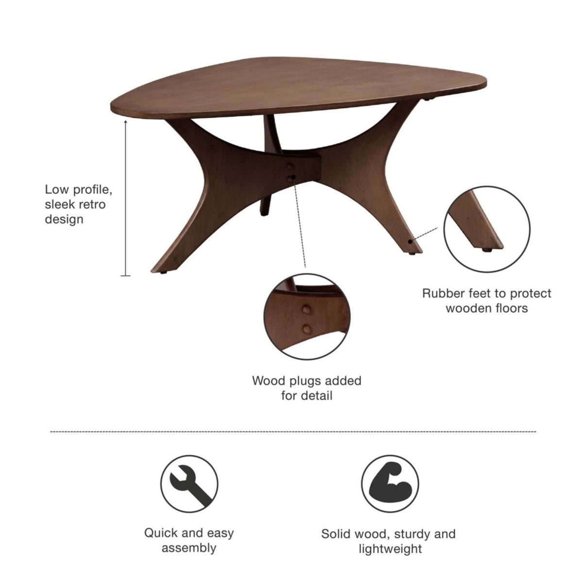 Triangle Wood Veneer Side Table with dark brown finish, sculptural curved base by HouseOfZazla on Tampa Home & Garden Store