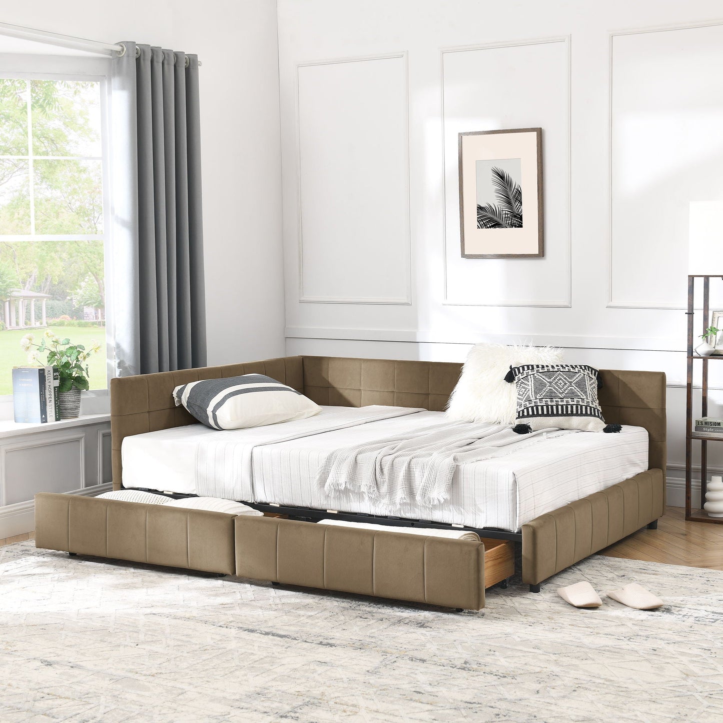Mid Century Storage Upholstered Tufted Bed Frame