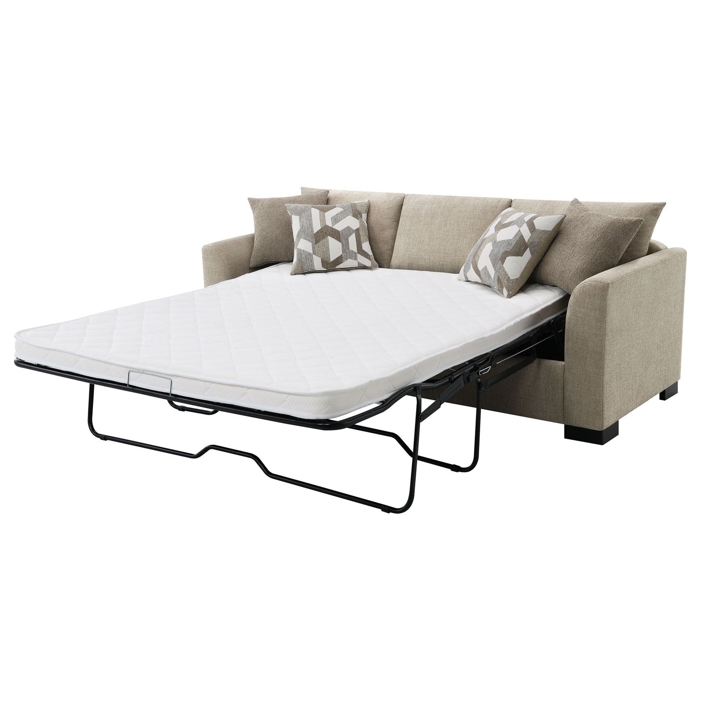Pacheco Sleeper Sectional Chaise Sofa in beige fabric with metal frame and pull-out bed on Tampa Home & Garden Store