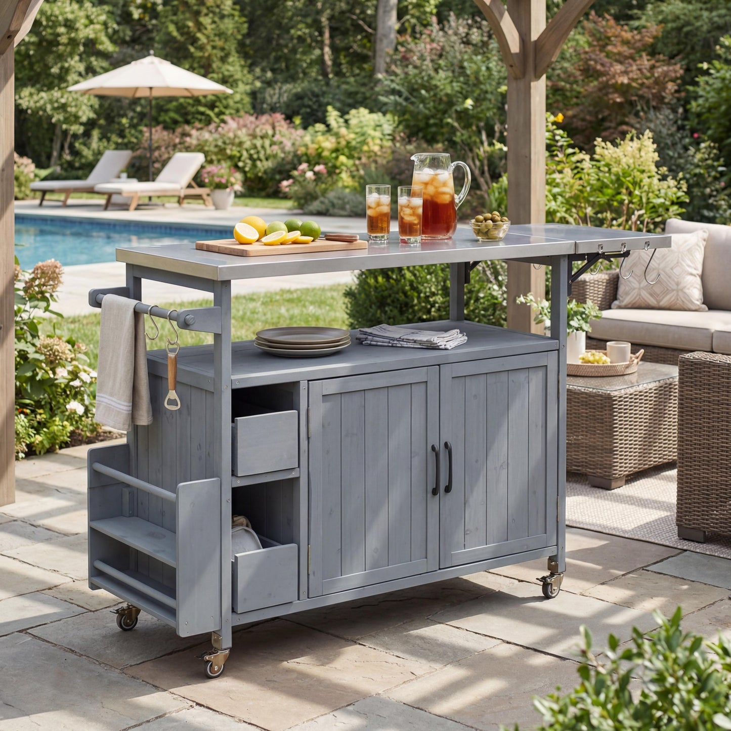 Farmhouse Rolling Outdoor Kitchen and Cart