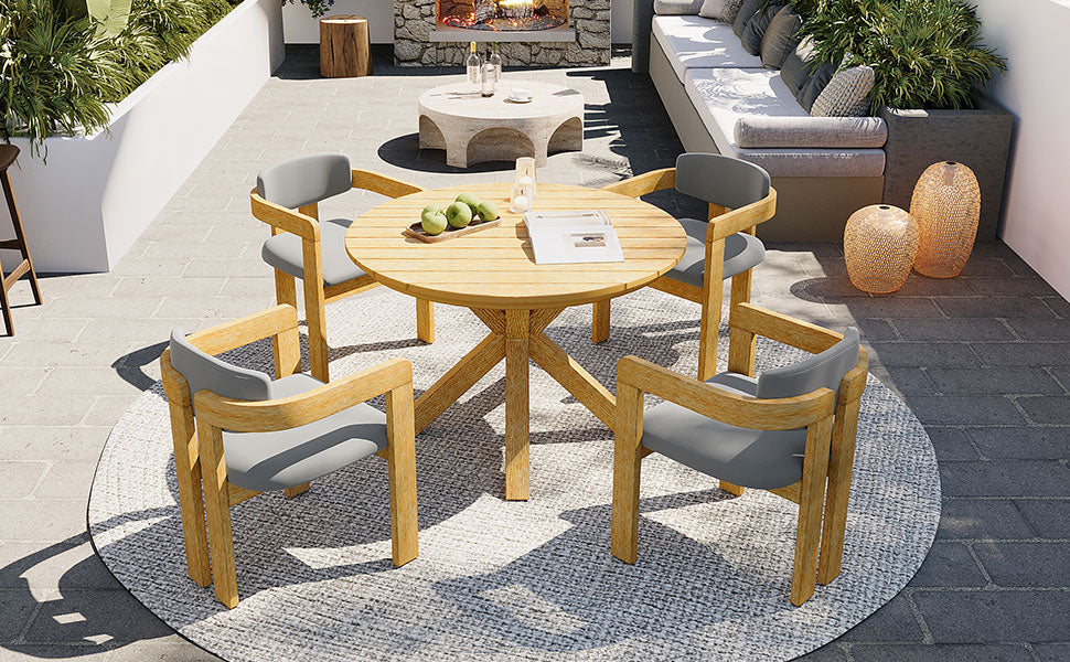 Outdoor Acacia Wood Round Dining Set and Chairs