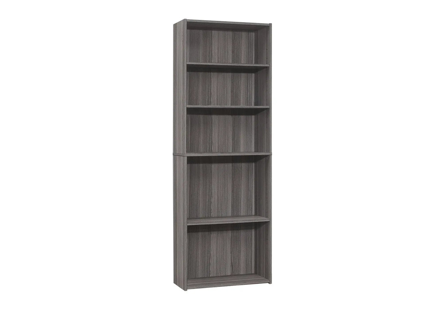 6-tier bookcase in gray wood grain finish, office-ready transitional bookshelf on Tampa Home & Garden Store