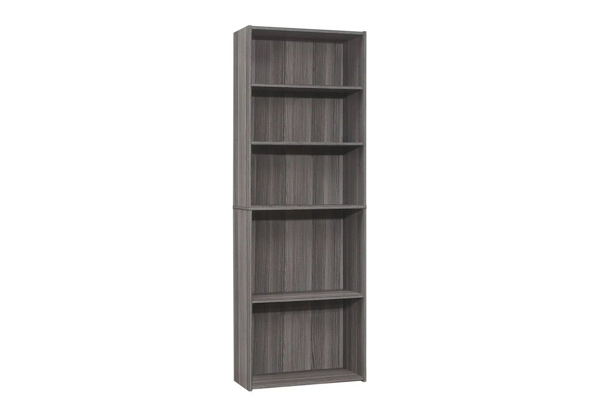 6-tier bookcase in gray wood grain finish, office-ready transitional bookshelf on Tampa Home & Garden Store