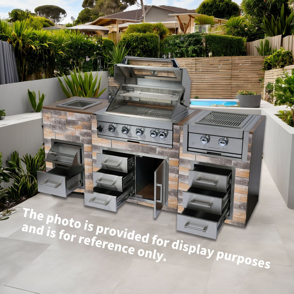 Built-In Outdoor LPG Gas Grill 60000 Btu silver with ice box and BBQ tool set on Tampa Home & Garden Store