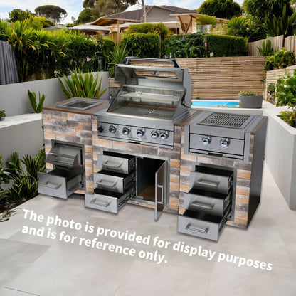 Built-In Outdoor LPG Gas Grill 60000 Btu silver with ice box and BBQ tool set on Tampa Home & Garden Store