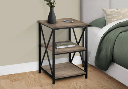 3 Tier Marble-Look Accent Table with wood shelves and black metal frame by Unique Piece Furniture on Tampa Home & Garden Store