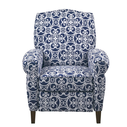 Kirby Transitional Recliner in blue damask upholstery with wood legs on Tampa Home & Garden Store
