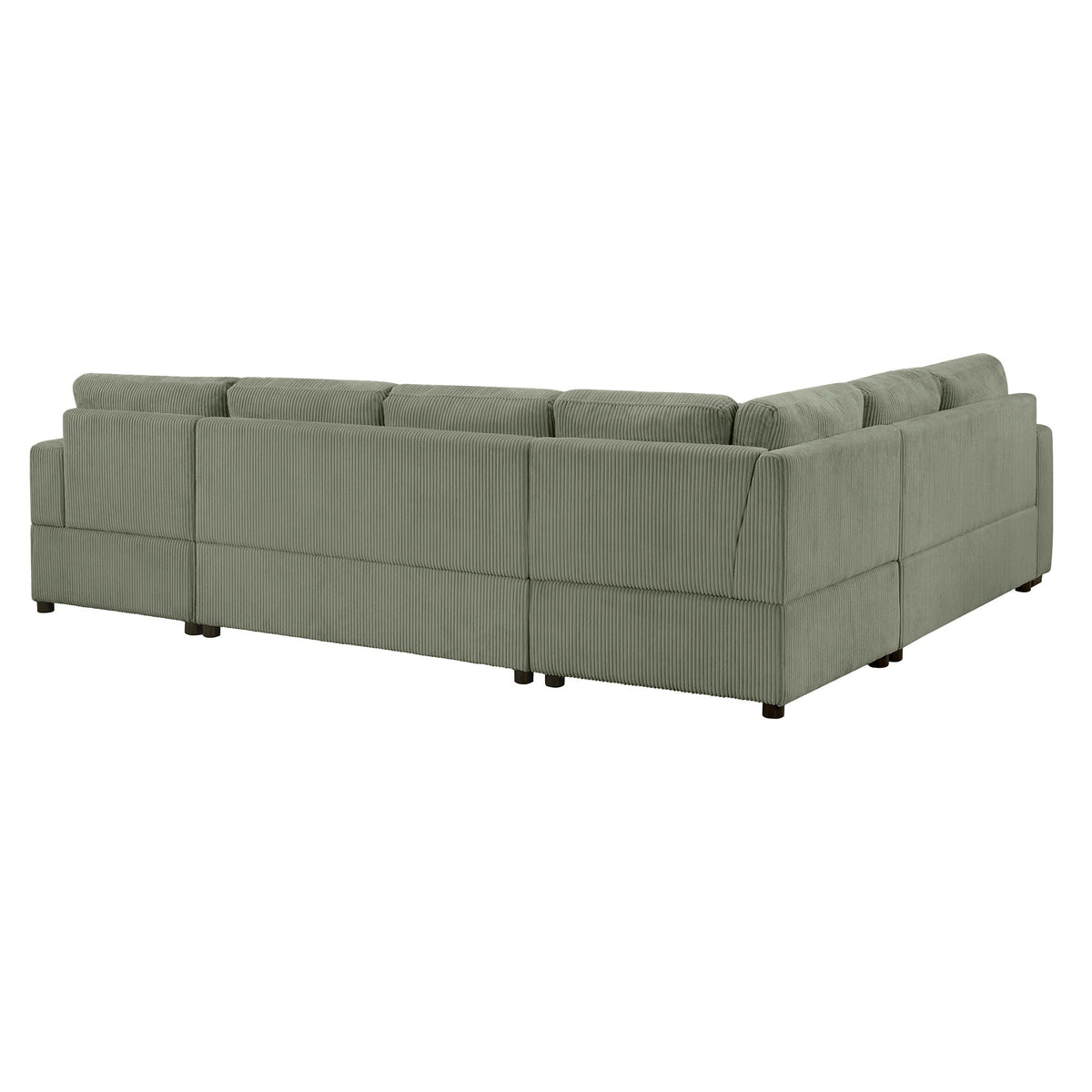 Oversized U-shaped sectional sofa with chaise in olive-green ribbed fabric, 3 throw pillows on Tampa Home & Garden Store