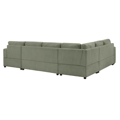Oversized U-shaped sectional sofa with chaise in olive-green ribbed fabric, 3 throw pillows on Tampa Home & Garden Store