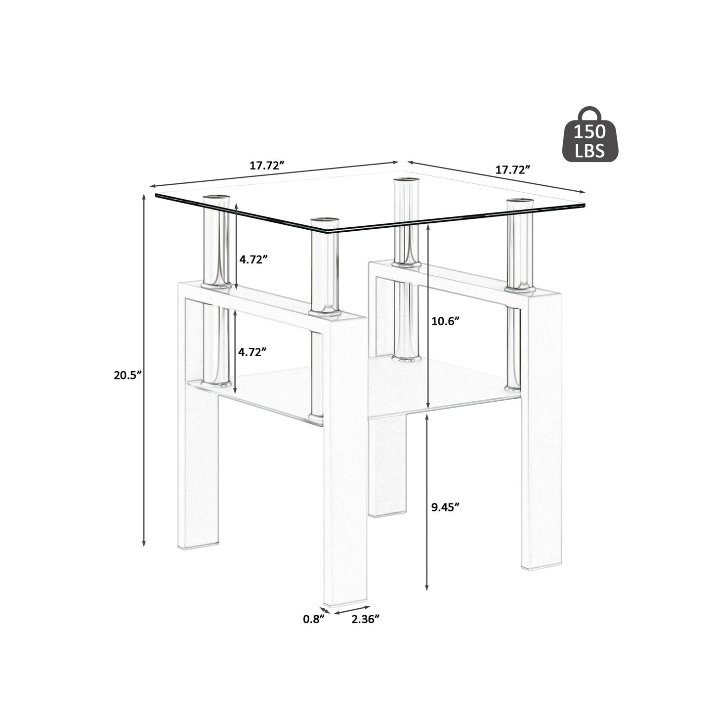 Modern tempered glass end square tea table with chrome legs, Unique Piece Furniture on Tampa Home & Garden Store