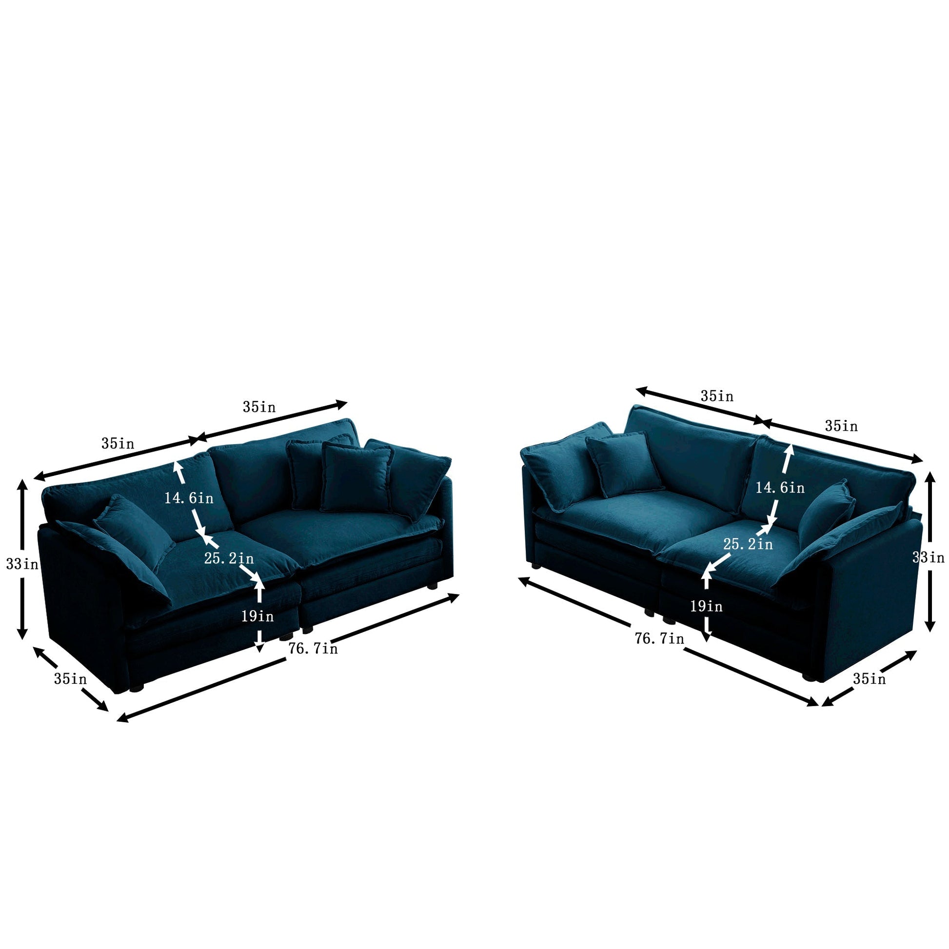 2-Piece living room sofa set in blue chenille by HouseOfZazla; two plush blue sofas on Tampa Home & Garden Store