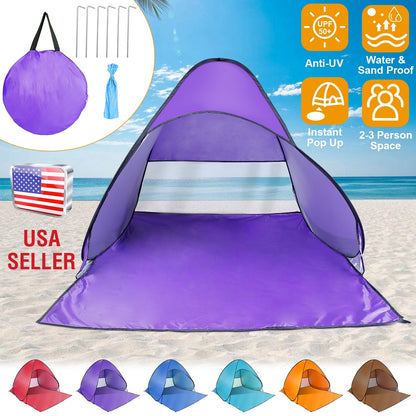 Pop-Up Beach Tent GemGear purple anti-UV waterproof canopy for 2-3 person with bag and stakes on Tampa Home & Garden Store