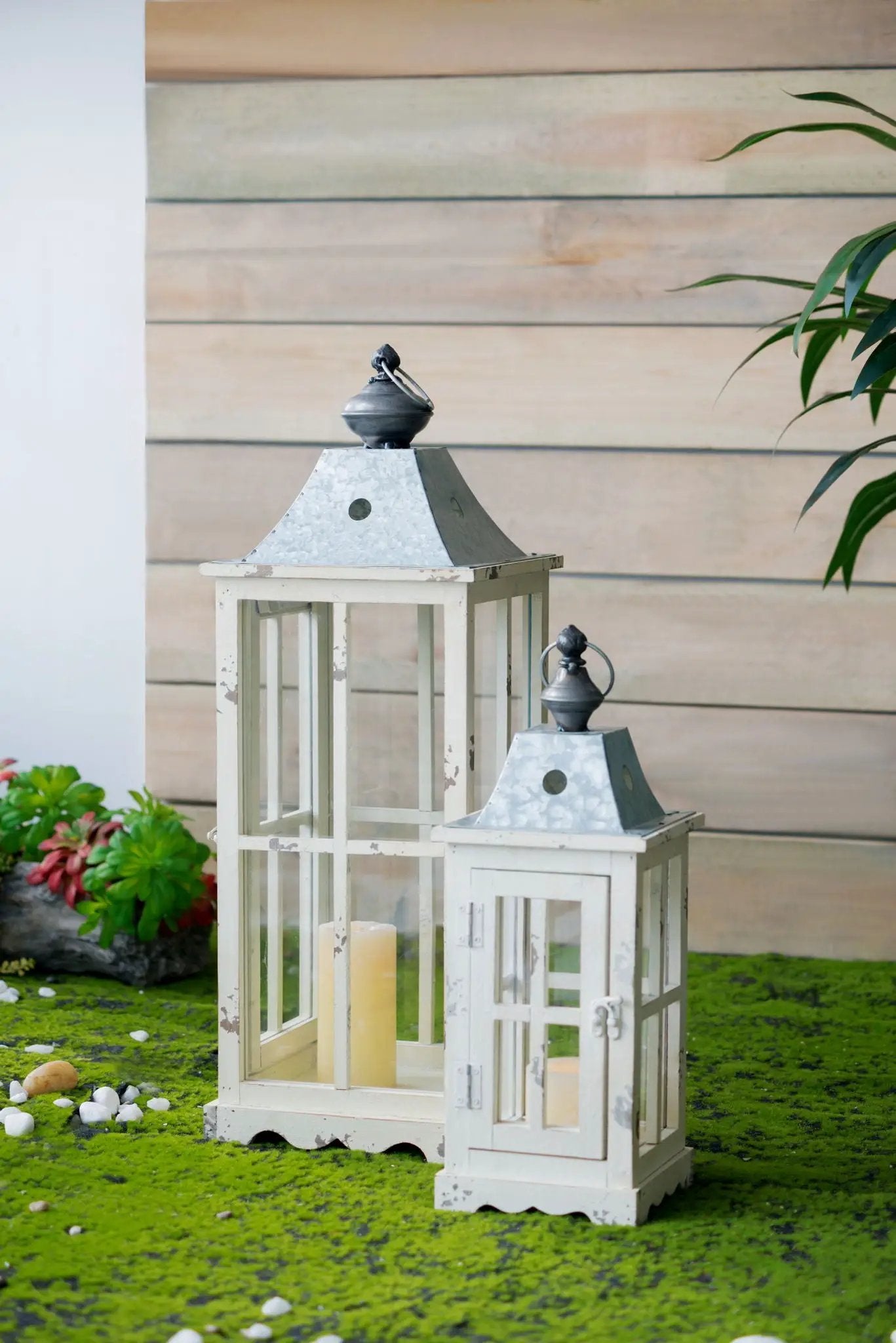 Wooden Candle Lantern in Ivory for Indoor Outdoor