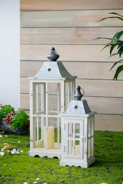 Ivory Wooden Candle Lantern and Vintage Decor