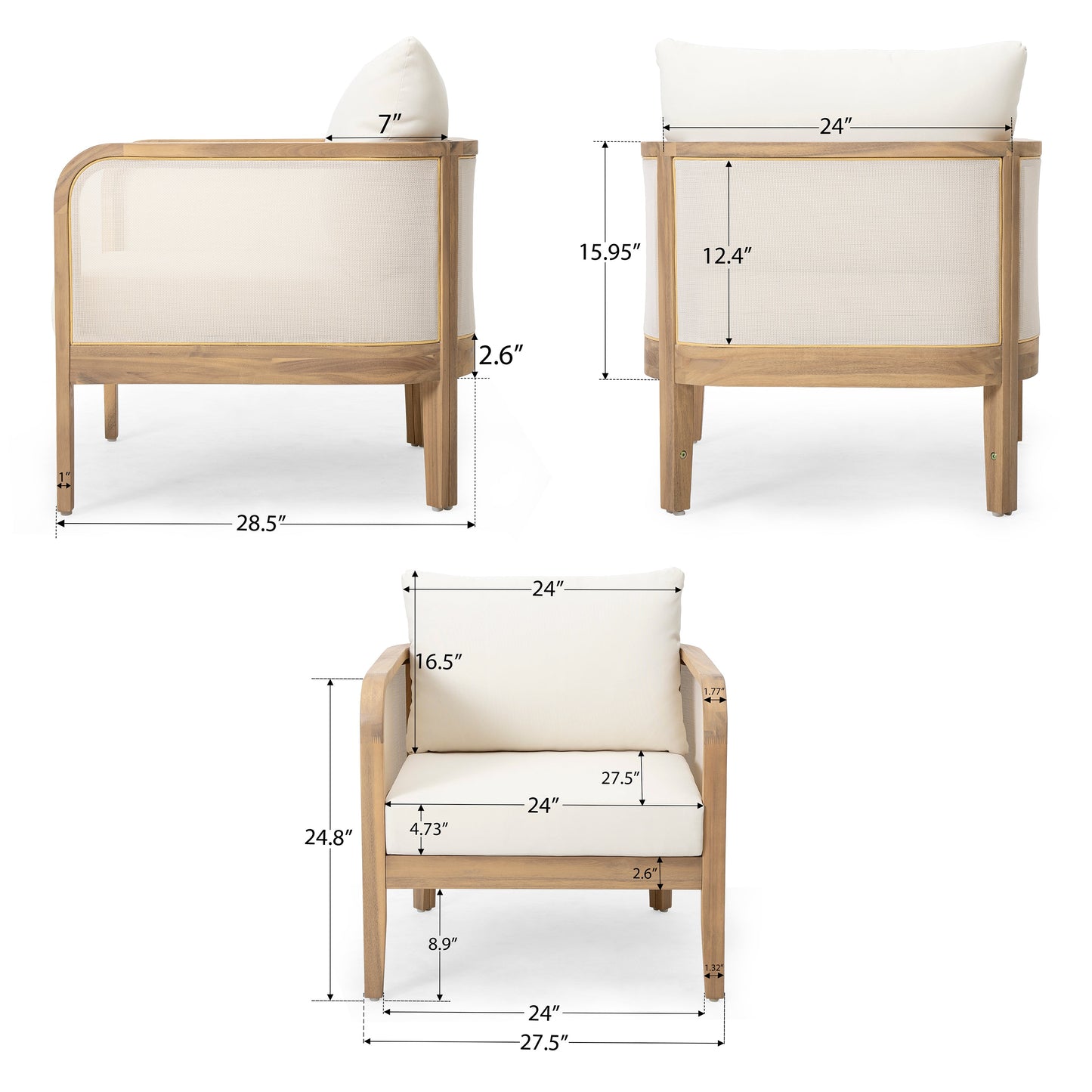 Set of 2 Outdoor Acacia Wood Patio Chairs
