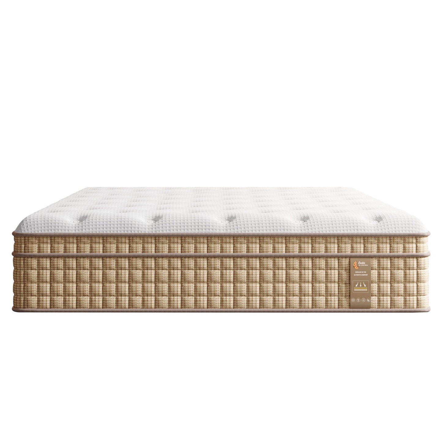 14in Hybrid Mattress by HouseOfZazla with innerspring & gel memory foam beige fabric on Tampa Home & Garden Store