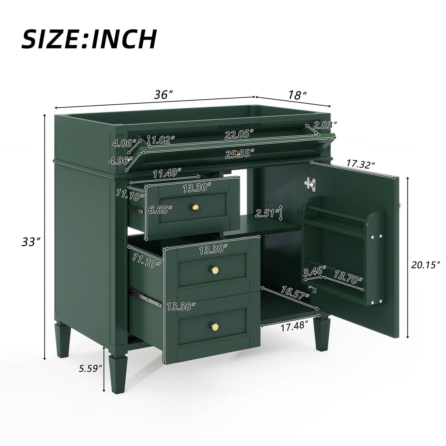 Solid Wood Bathroom Vanity and Two Drawers