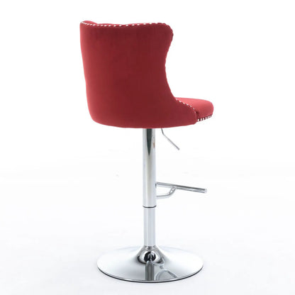 Red upholstered swivel barstool with tufted back, adjustable height, chrome pedestal base on Tampa Home & Garden Store