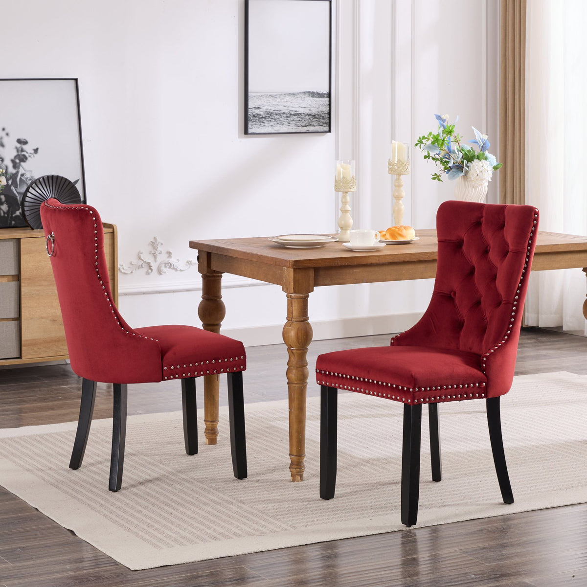 Classic velvet dining chairs burgundy set of 2 with solid wood legs by HouseOfZazla on Tampa Home & Garden Store