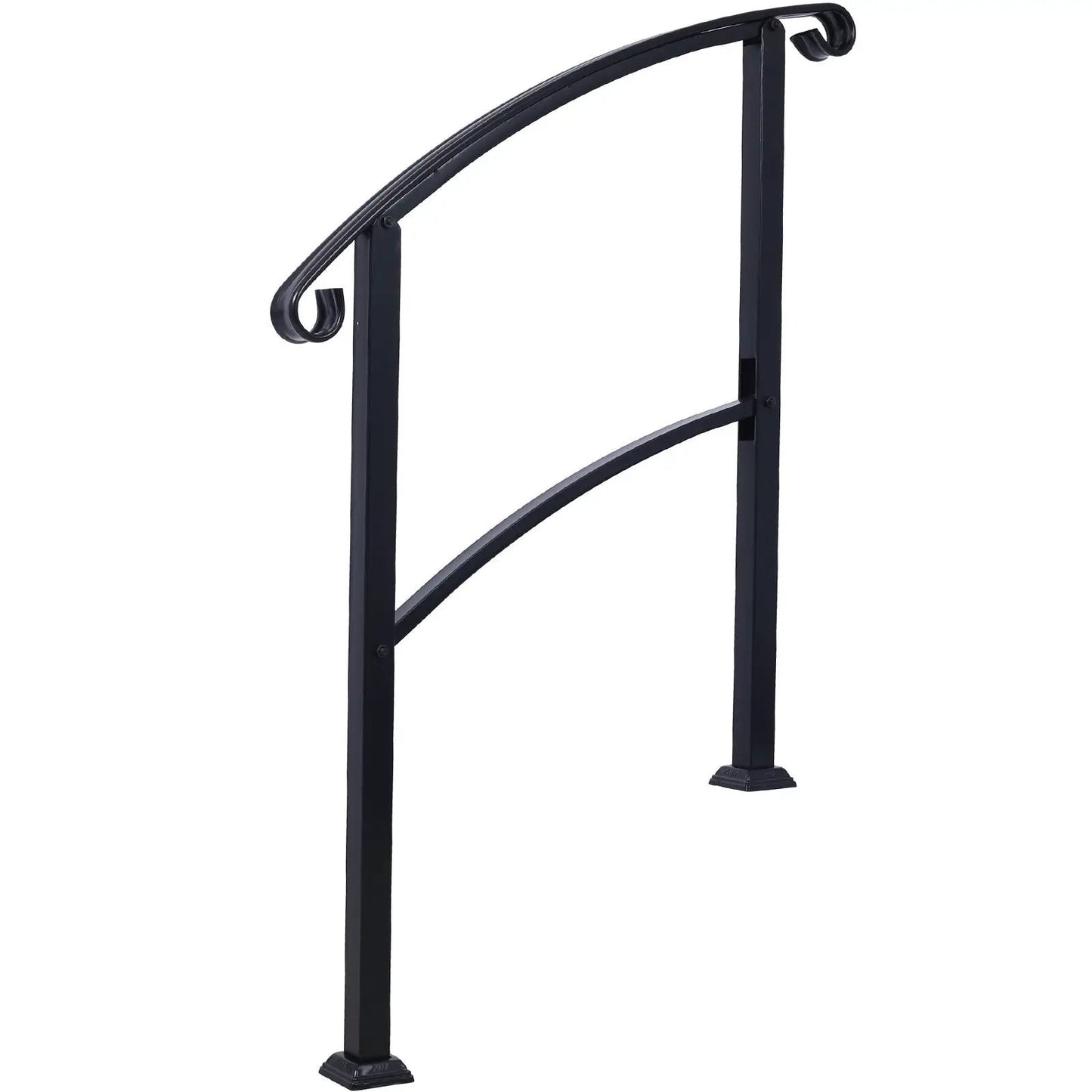 Outdoor stair handrail black metal with curved top rail and decorative scroll for 1–3 steps on Tampa Home & Garden Store