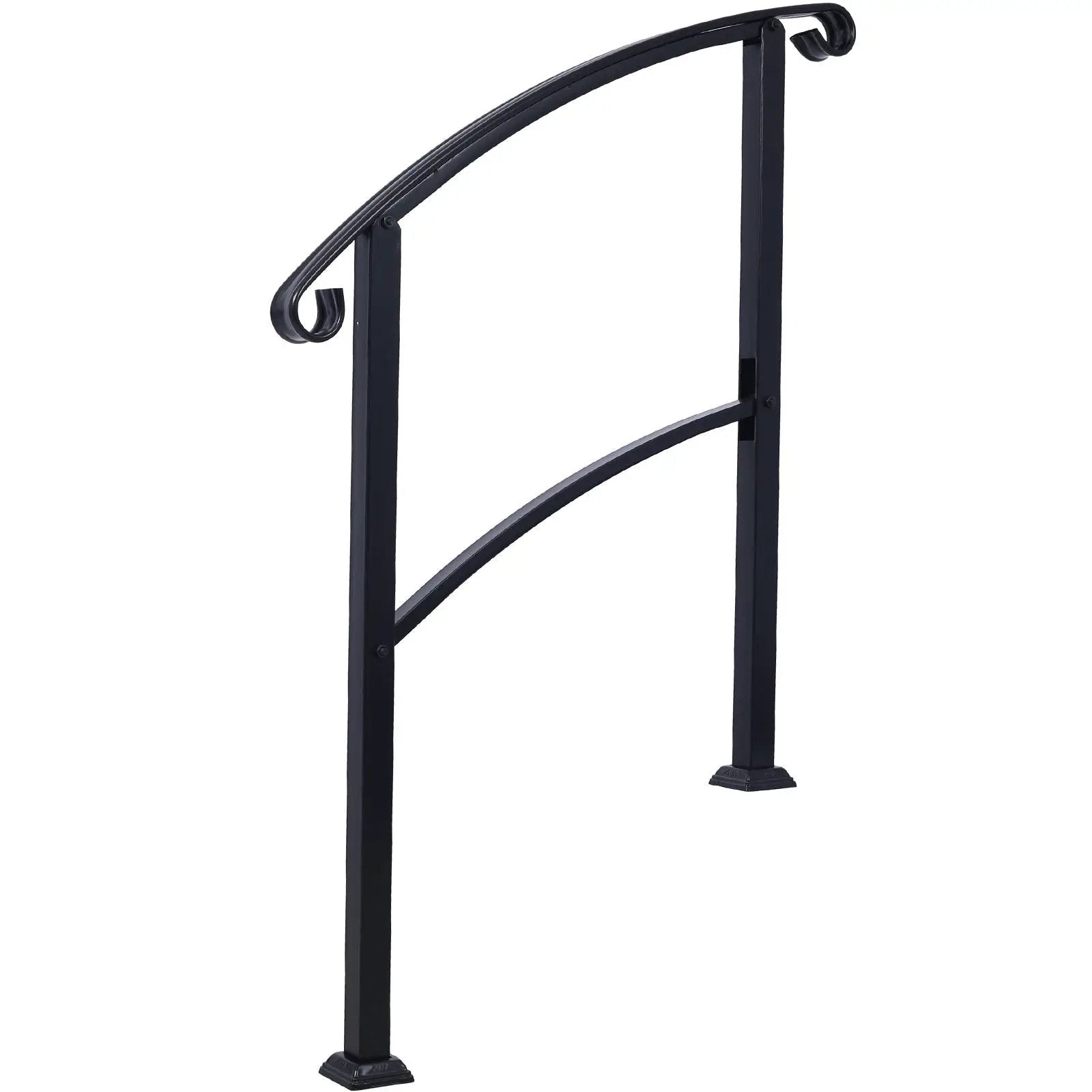 Outdoor stair handrail black metal with curved top rail and decorative scroll for 1–3 steps on Tampa Home & Garden Store