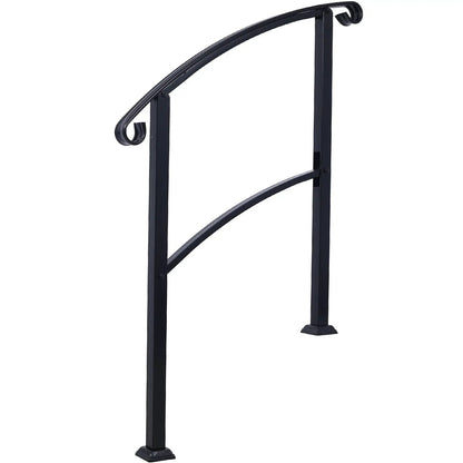 Outdoor stair handrail black metal with curved top rail and decorative scroll for 1–3 steps on Tampa Home & Garden Store