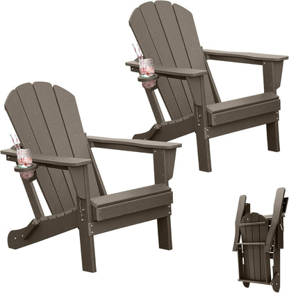 Two Brown HDPE Adirondack Chairs With Cup Holder