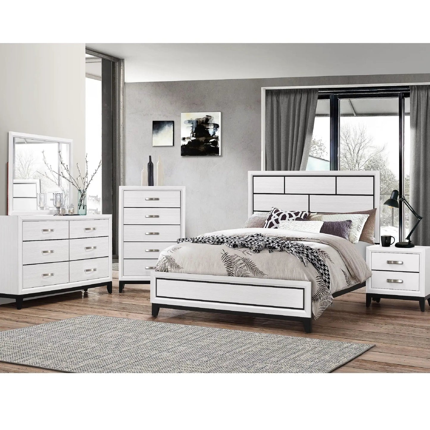 Nightstand 2 Drawers Handles for Bedroom White