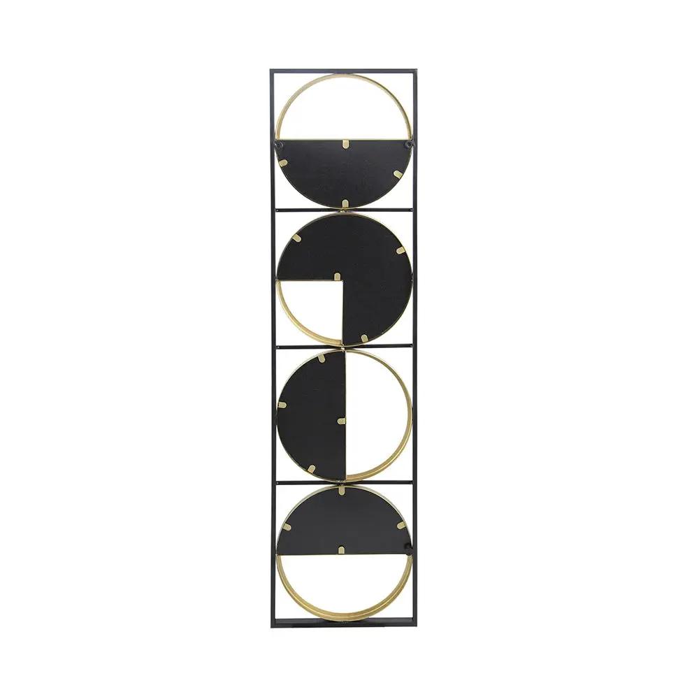 Accent mirror with four black circular panels and gold rings in a metal frame Unique Piece on Tampa Home & Garden Store