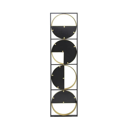 Accent mirror with four black circular panels and gold rings in a metal frame Unique Piece on Tampa Home & Garden Store