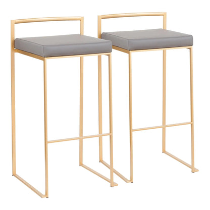 Fuji contemporary glam barstool set of two with gold metal frames and gray upholstered cushions on Tampa Home & Garden Store