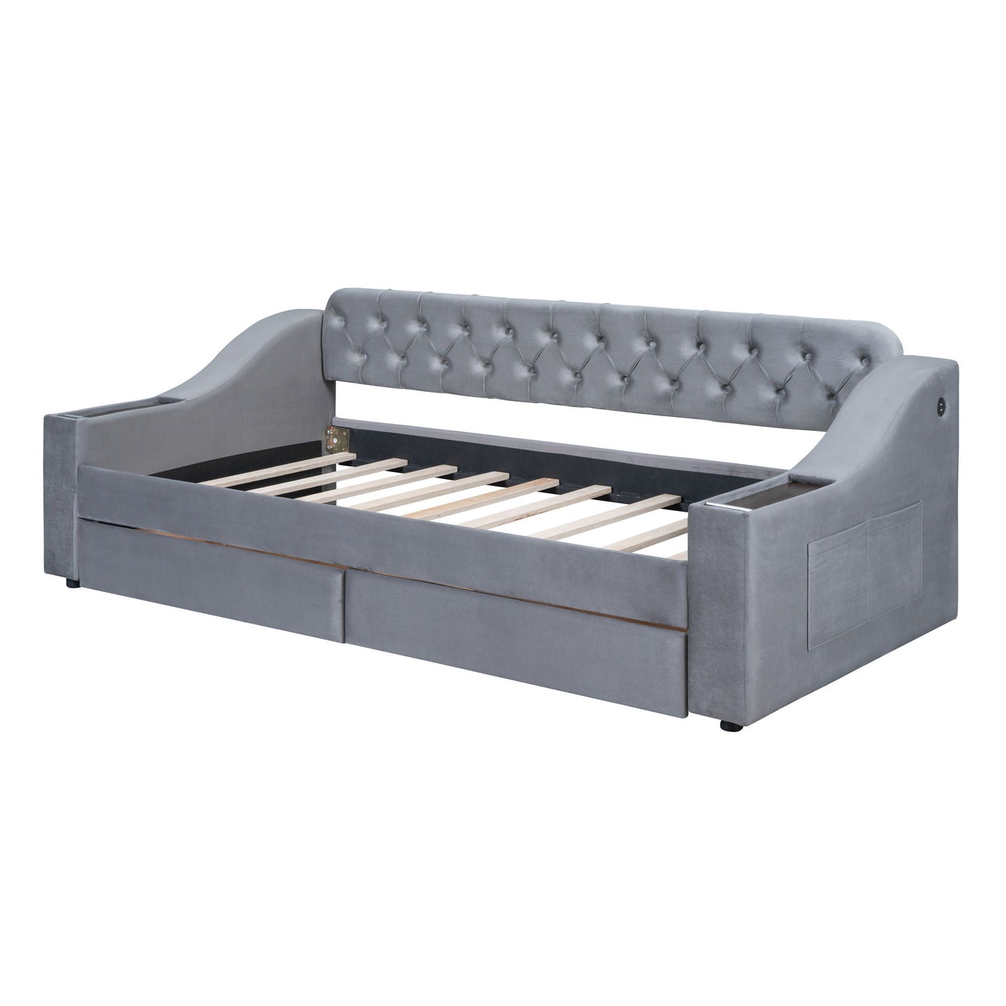 Upholstered Daybed With the Storage and Drawers