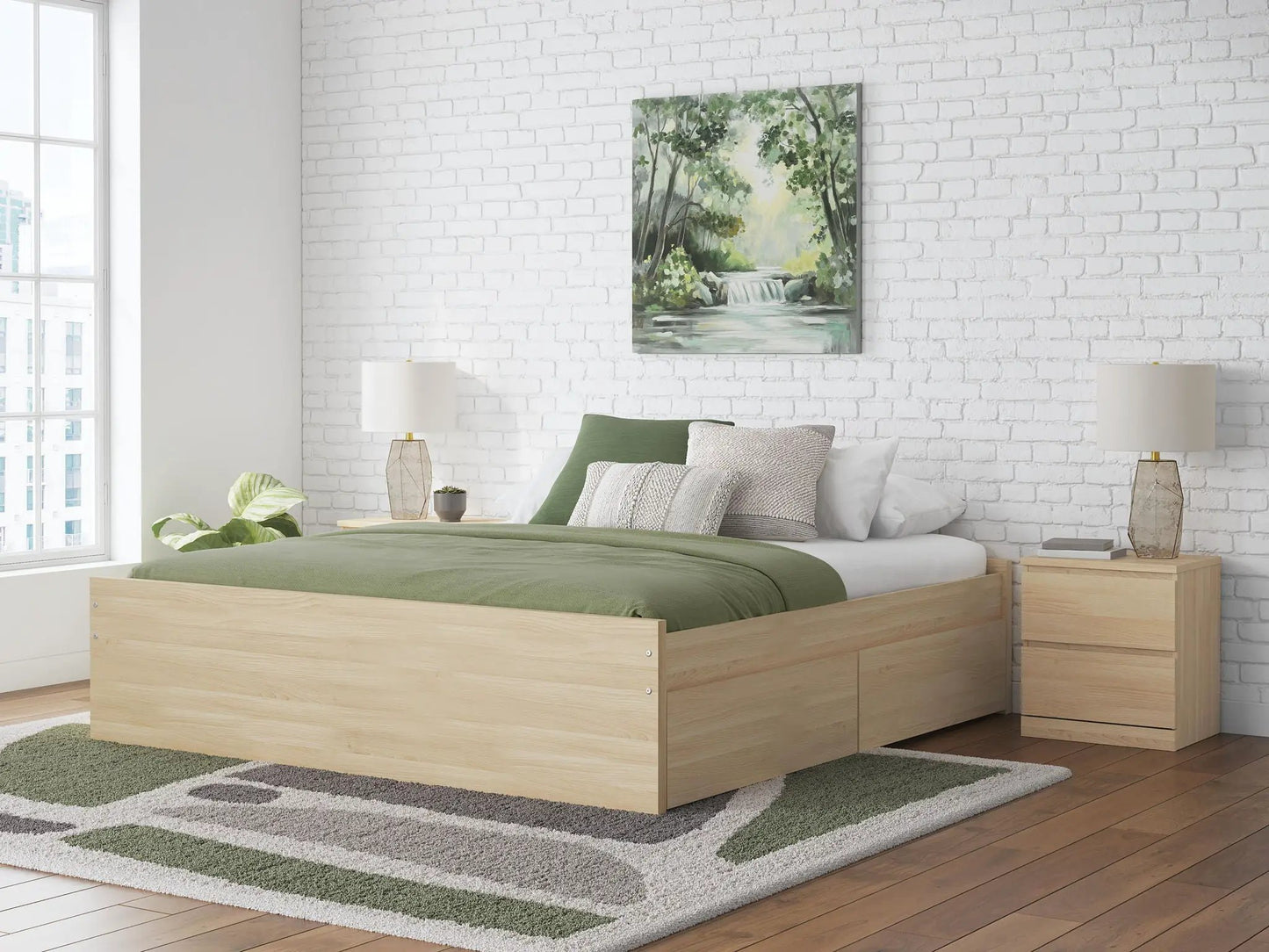 Onita Platform Bed in light wood with integrated storage drawers and clean lines on Tampa Home & Garden Store
