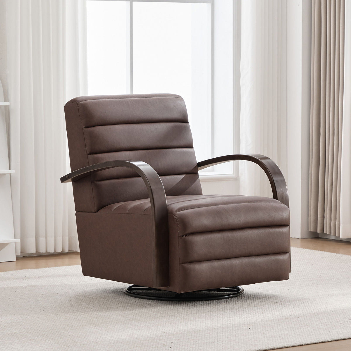 360° Swivel Accent Chair with Armrests dark brown upholstery by HouseOfZazla on Tampa Home & Garden Store