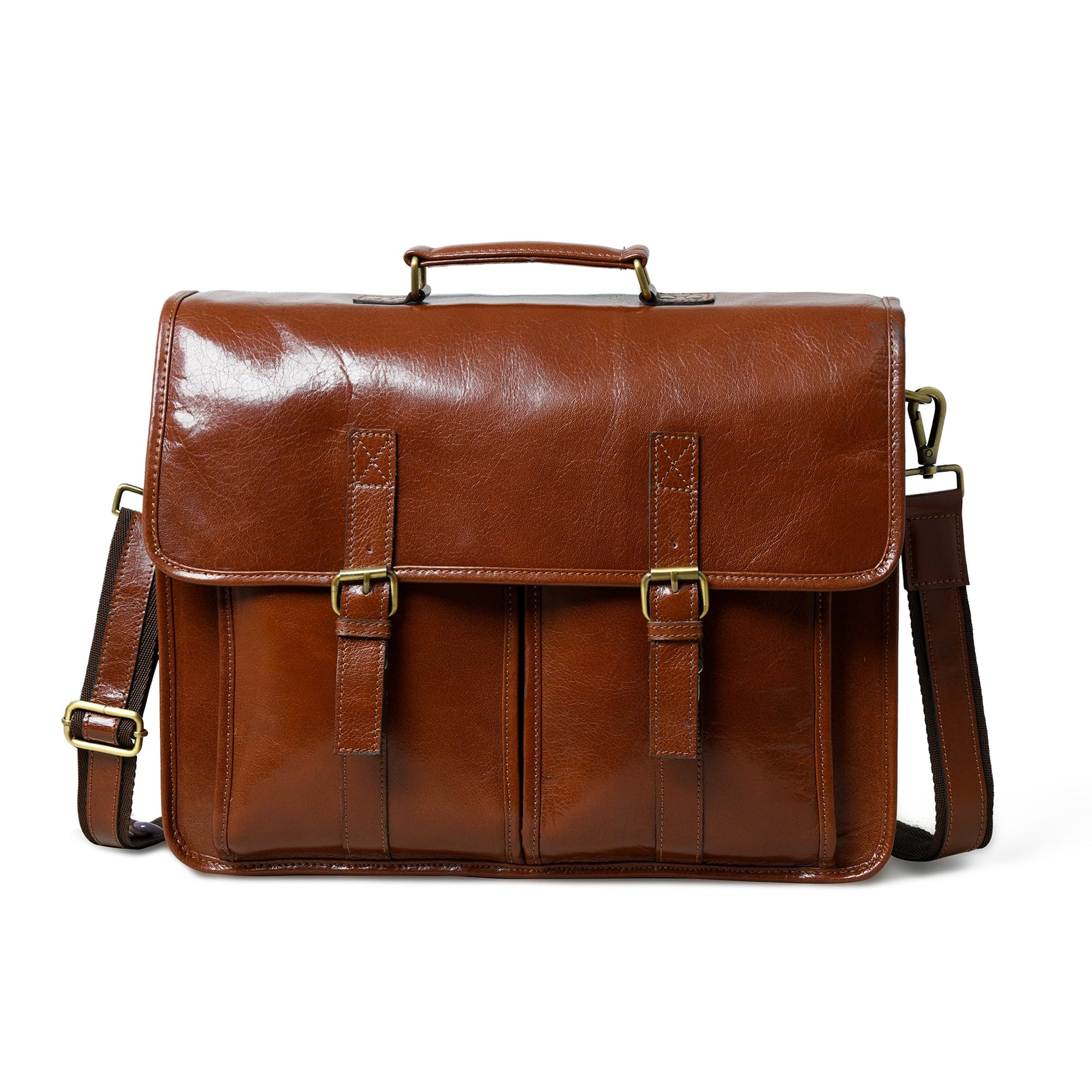 The Architect Brown Executive briefcase in brown leather with brass hardware and top handle on Tampa Home & Garden Store