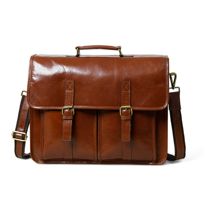 The Architect Brown Executive briefcase in brown leather with brass hardware and top handle on Tampa Home & Garden Store