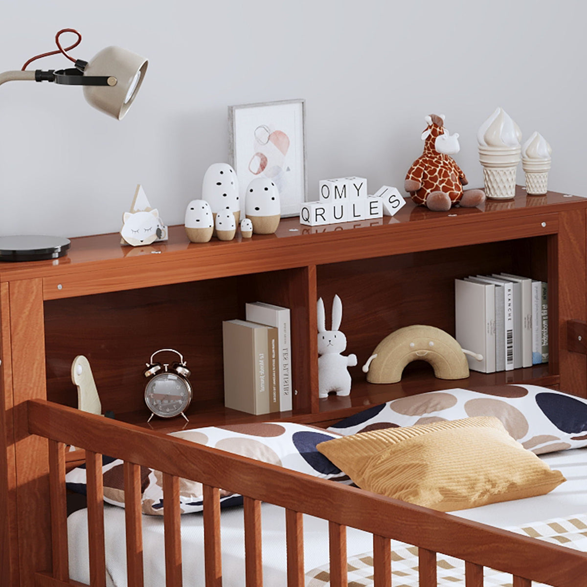 Storage bed with headboard rack and 2 under-bed drawers, 3 safety guardrails HouseOfZazla on Tampa Home & Garden Store