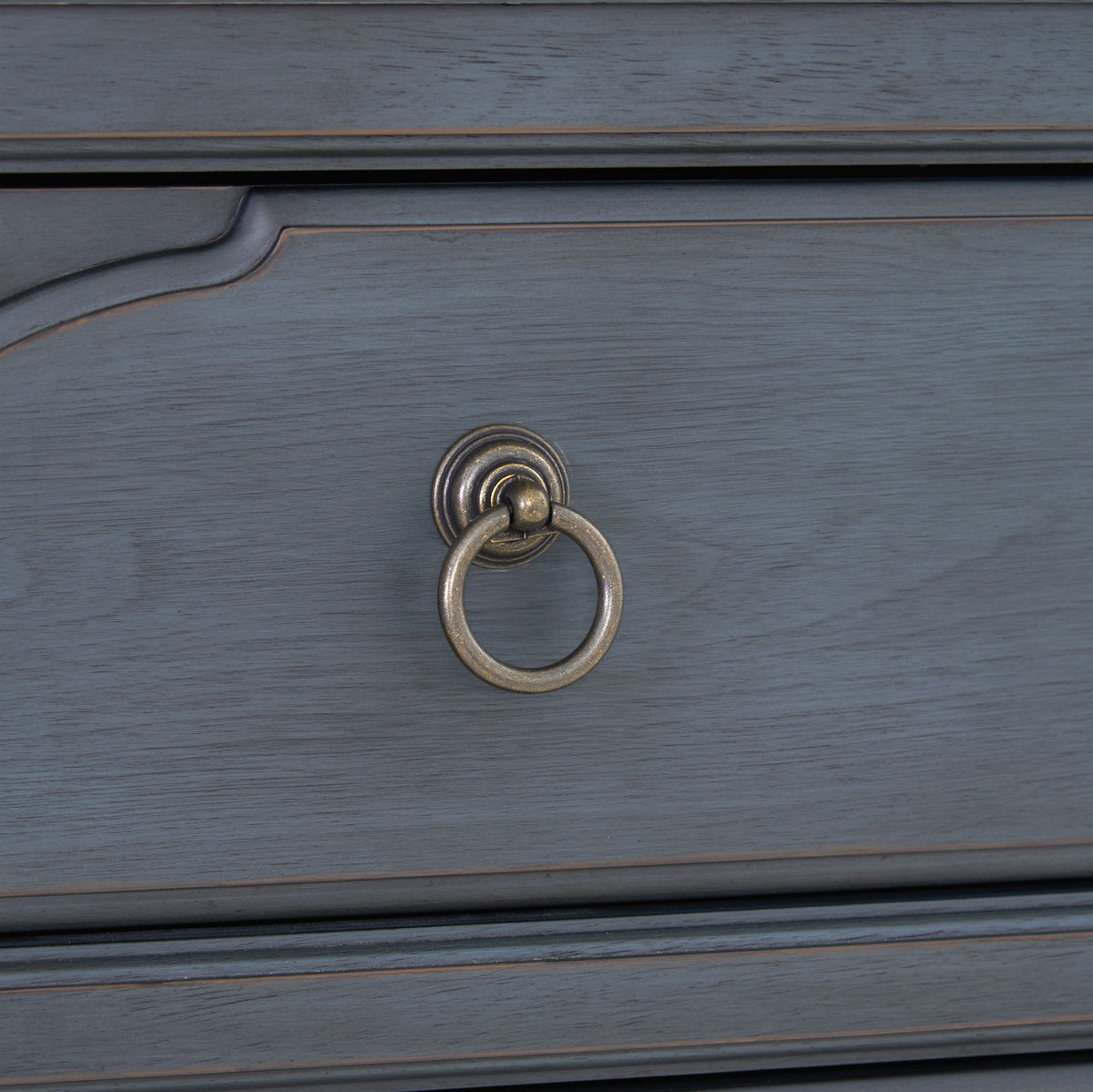 Chest - Blue accent chest with circular metal ring pull on blue wood surface on Tampa Home & Garden Store
