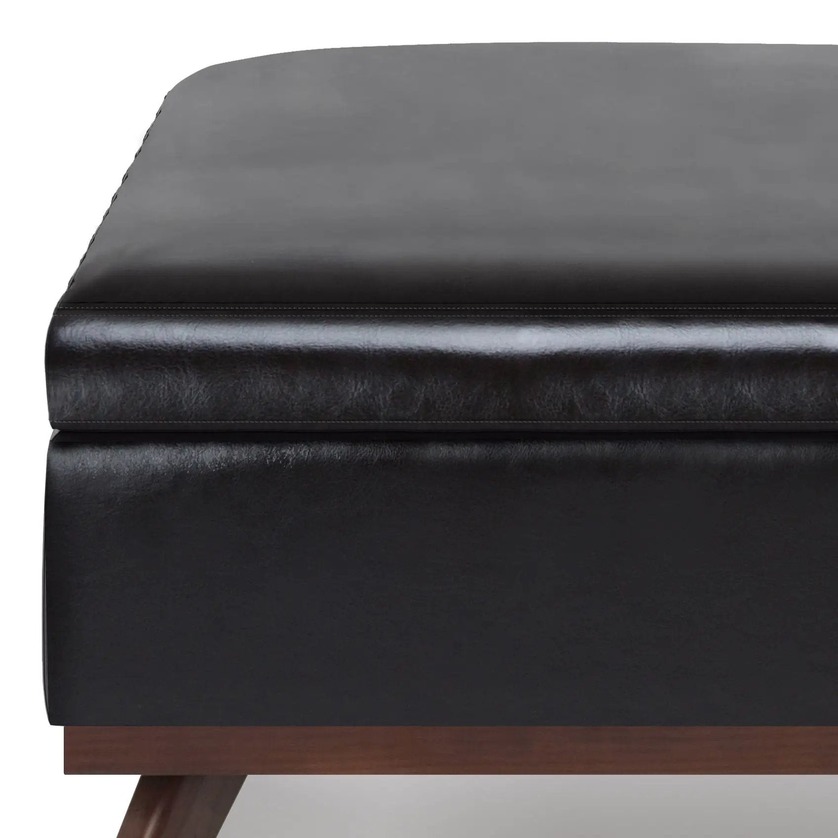 Owen multifunctional coffee table storage ottoman black leather stitched edges wooden legs on Tampa Home & Garden Store