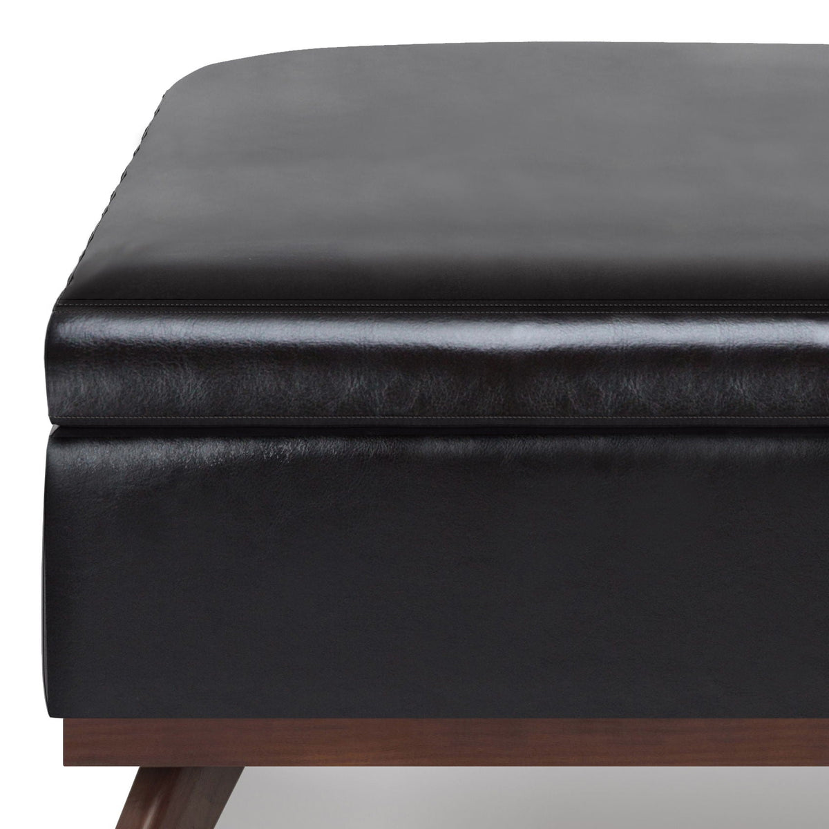 Square Lift Top Coffee Table and Storage Ottoman in black leather with wood legs on Tampa Home & Garden Store