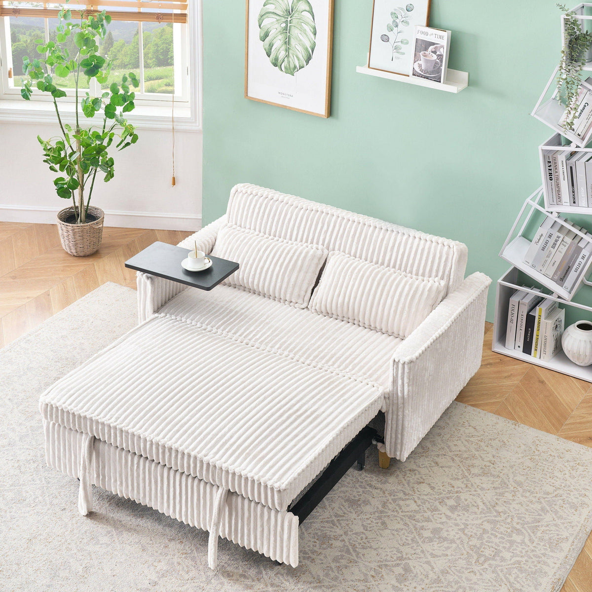 Pull Out Sofa With Movable Table and Usb Ports