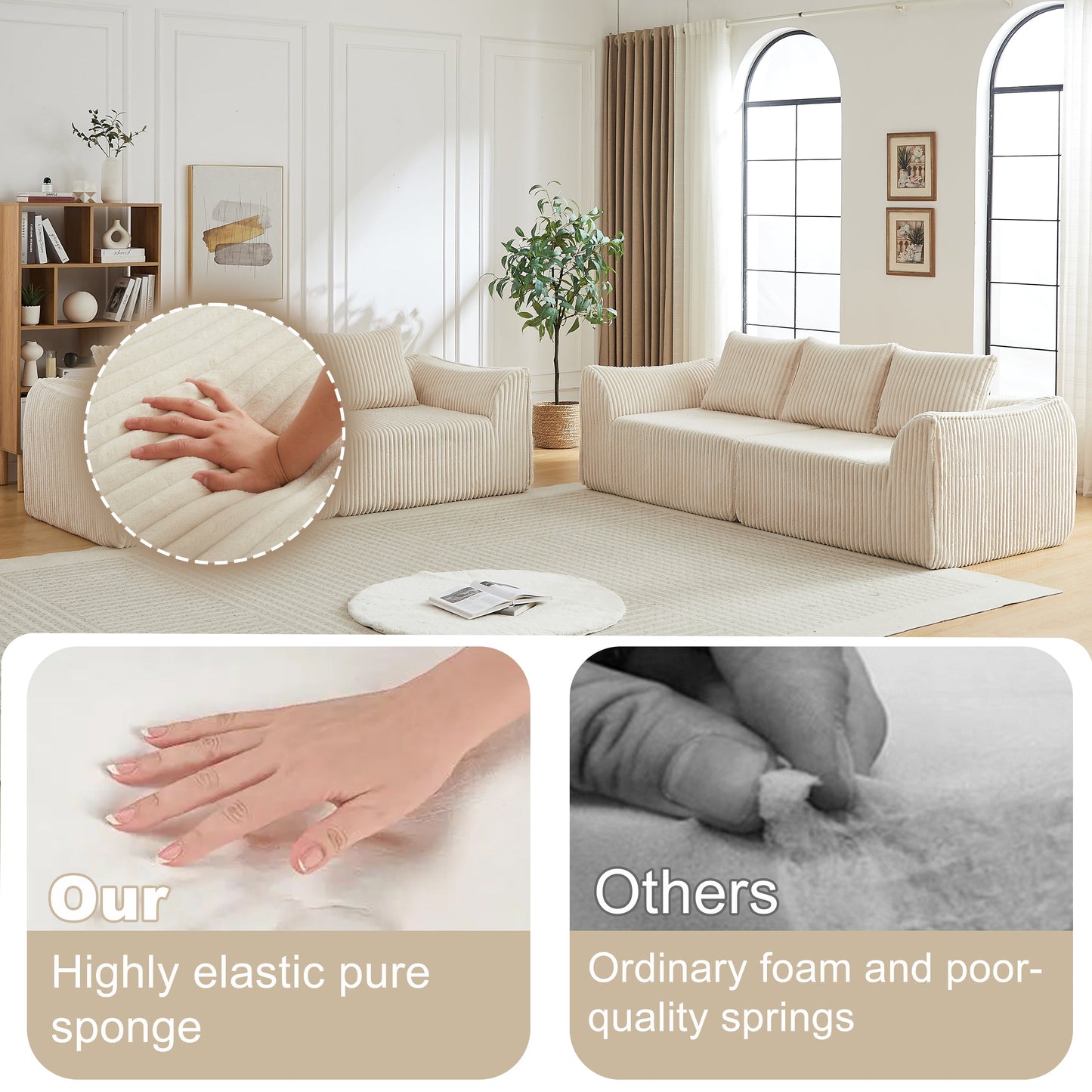 Minimalist and Durable Corduroy Six Seater Sofa