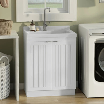 Murphy laundry vanity with stainless sink and chrome faucet, white cabinet by Unique Piece Furniture on Tampa Home & Garden Store