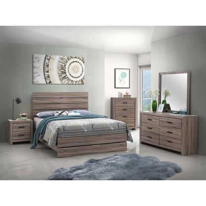 Slatted Headboard Panel Bed by HouseOfZazla in weathered wood finish with matching dressers on Tampa Home & Garden Store