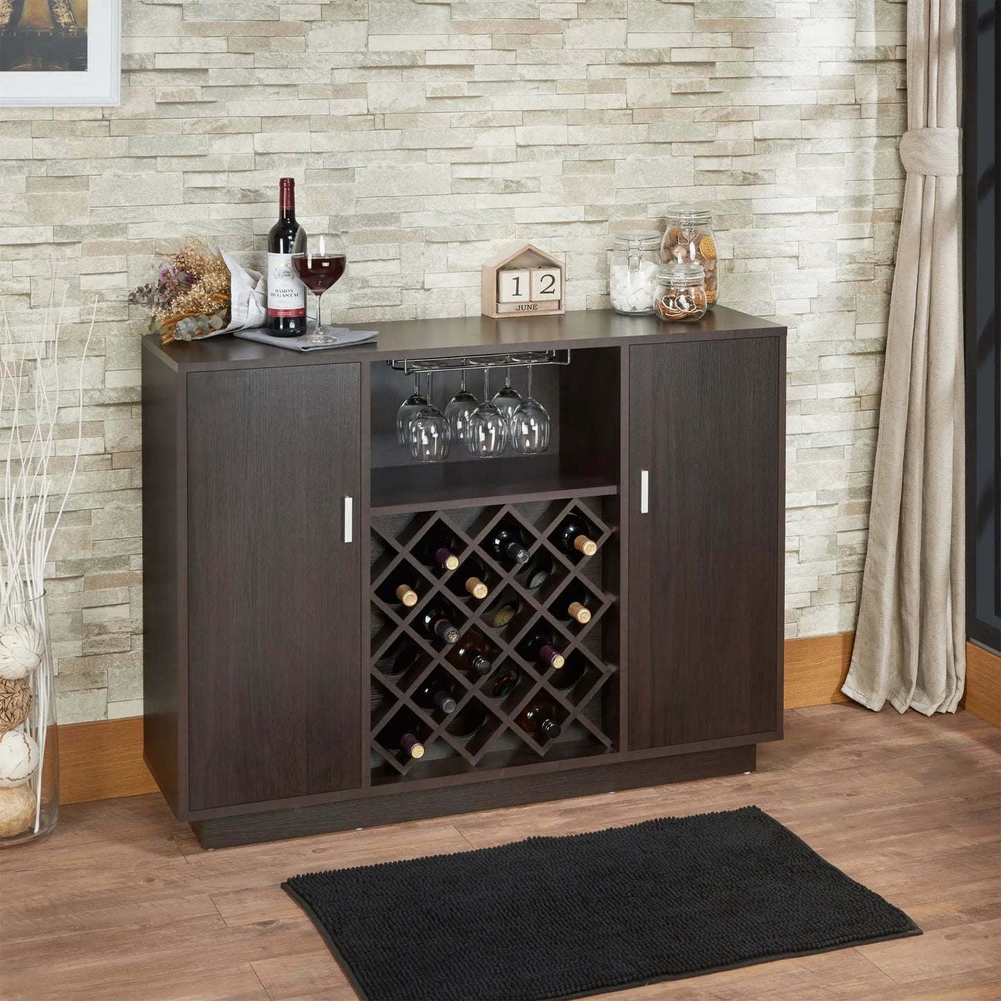 Hazen Wine Cabinet Espresso with 18 Bottle Rack