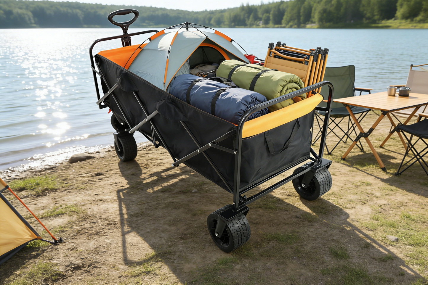 Big Folding Wagon Cart Extender black orange by HouseOfZazla, outdoor wagon with camping gear on Tampa Home & Garden Store