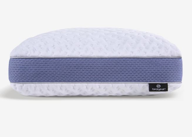 BedGear Balance Rectangle Pillow white air-mesh with blue band, bedgear logo tag on front on Tampa Home & Garden Store